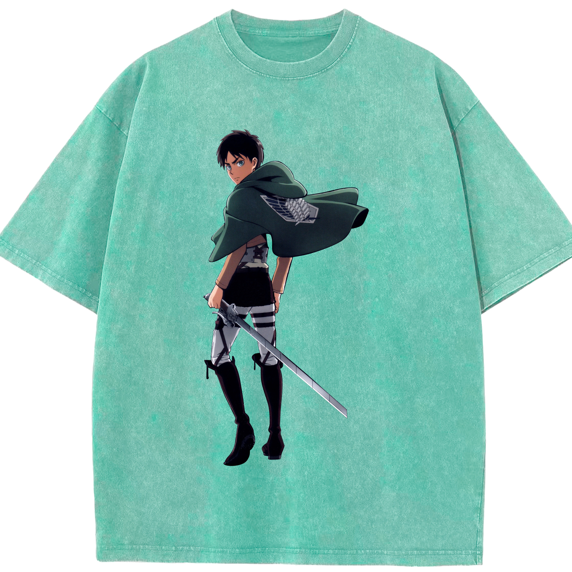 （画像用） 進撃の巨人 エレン･イェーガー Attack on Titan Eren Jäger 綿100% ヴィンテージ風 半袖Tシャツ（フロントプリント）